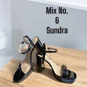 Mix No. 6 Sundra Black Faux Patent Leather Platform Ankle Strap Chunky Heel Shoe